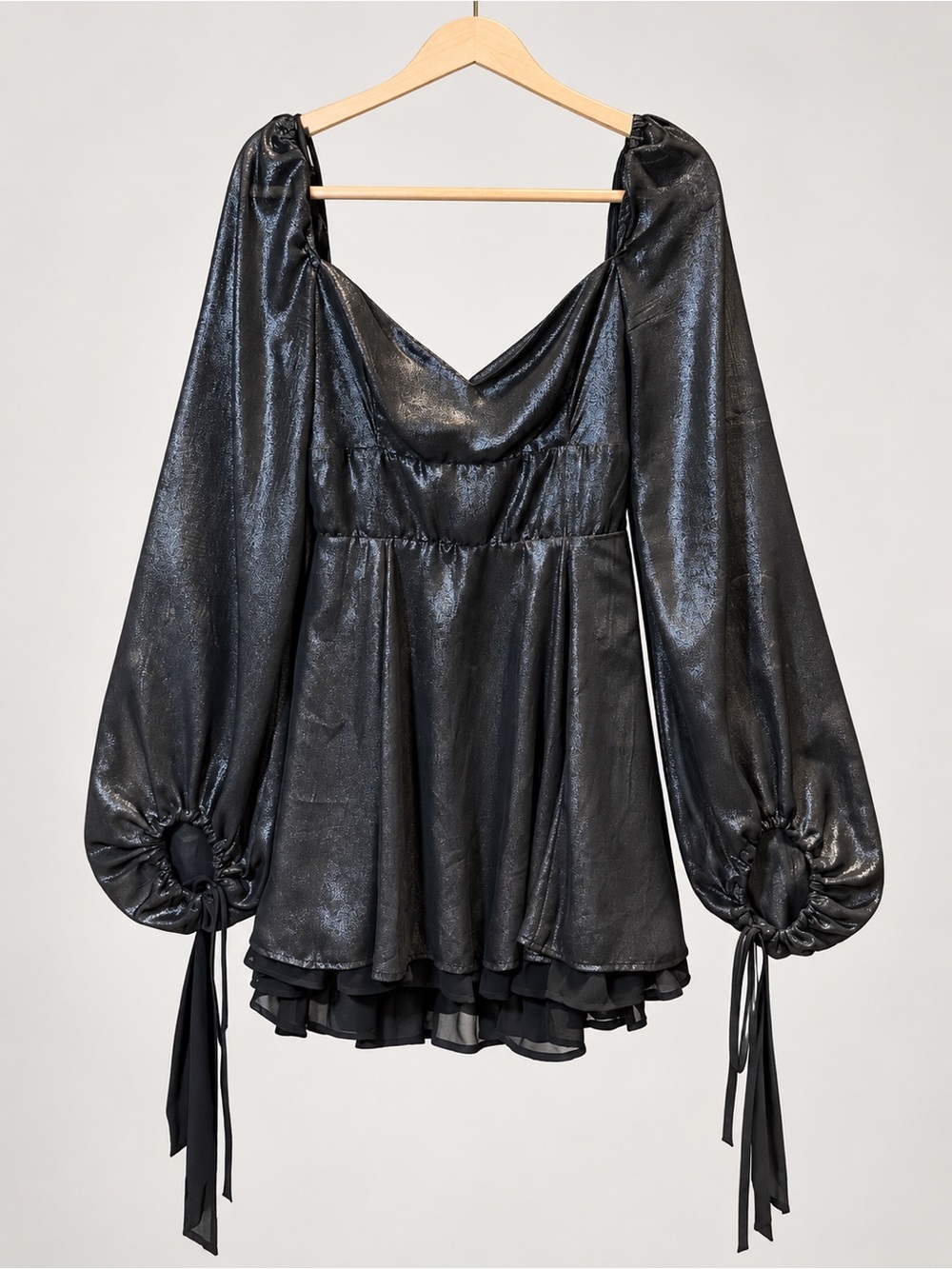 Lucy in the Sky Black Metallic Balloon-Sleeve Mini Dress Size M